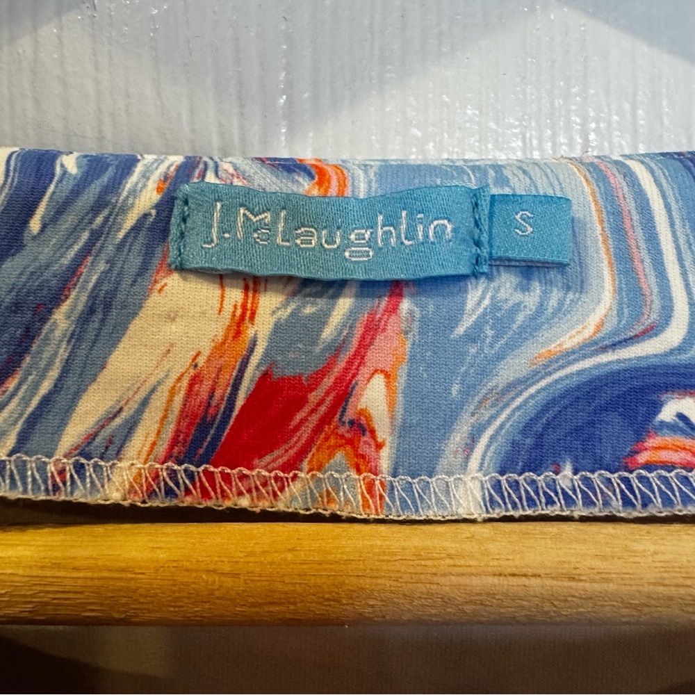 J.McLaughlin Catalina Cloth Fabric Marble Print Top S Blue Pink Orange Stretch - Picture 2 of 11